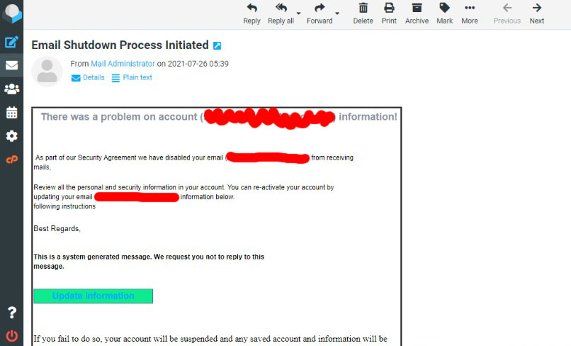 Email Shutdown Process Initiated